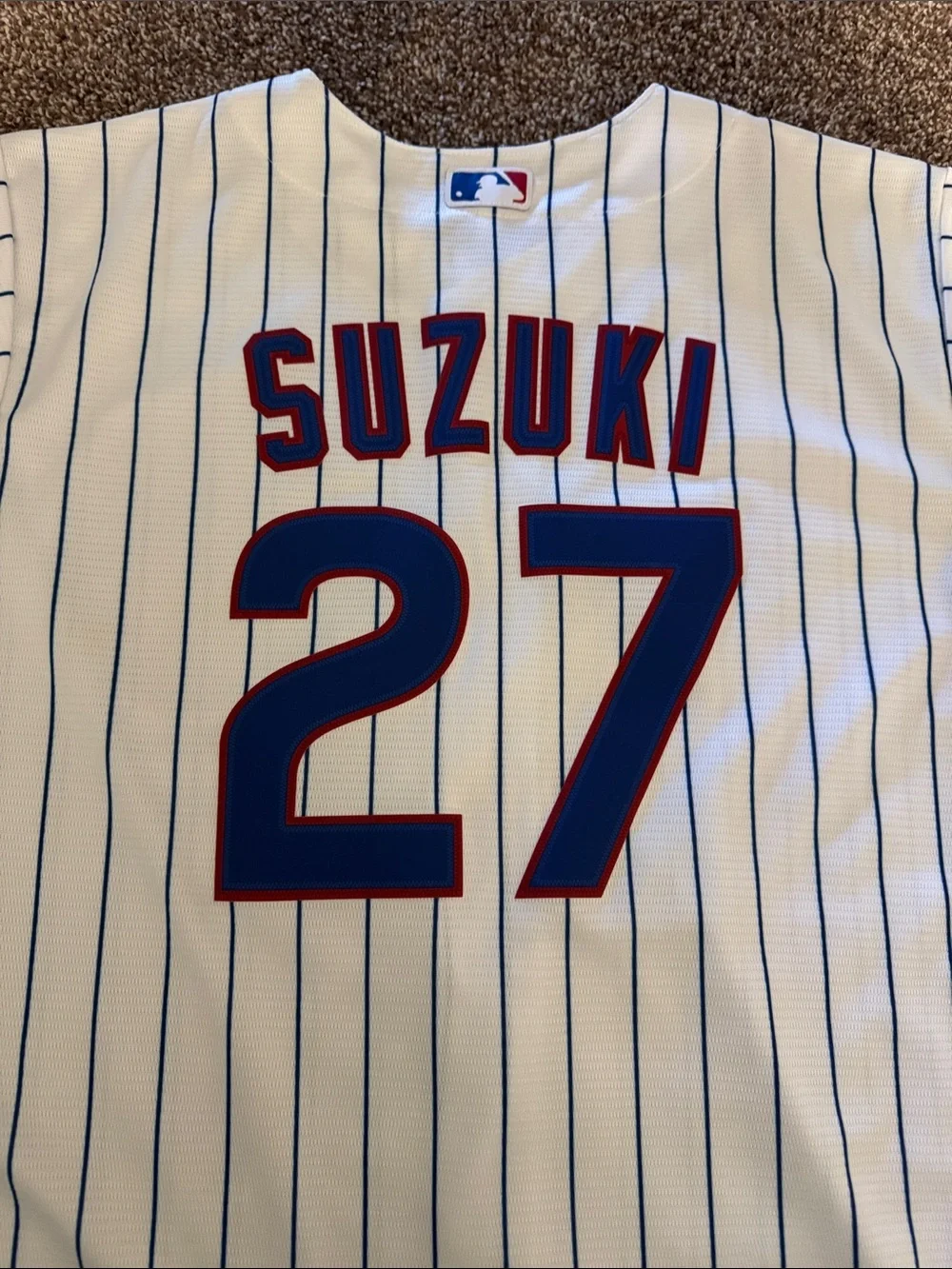Nike White and Blue Pinstripe Baseball Jersey with Red Accent- Cubs - Picture 6 of 6